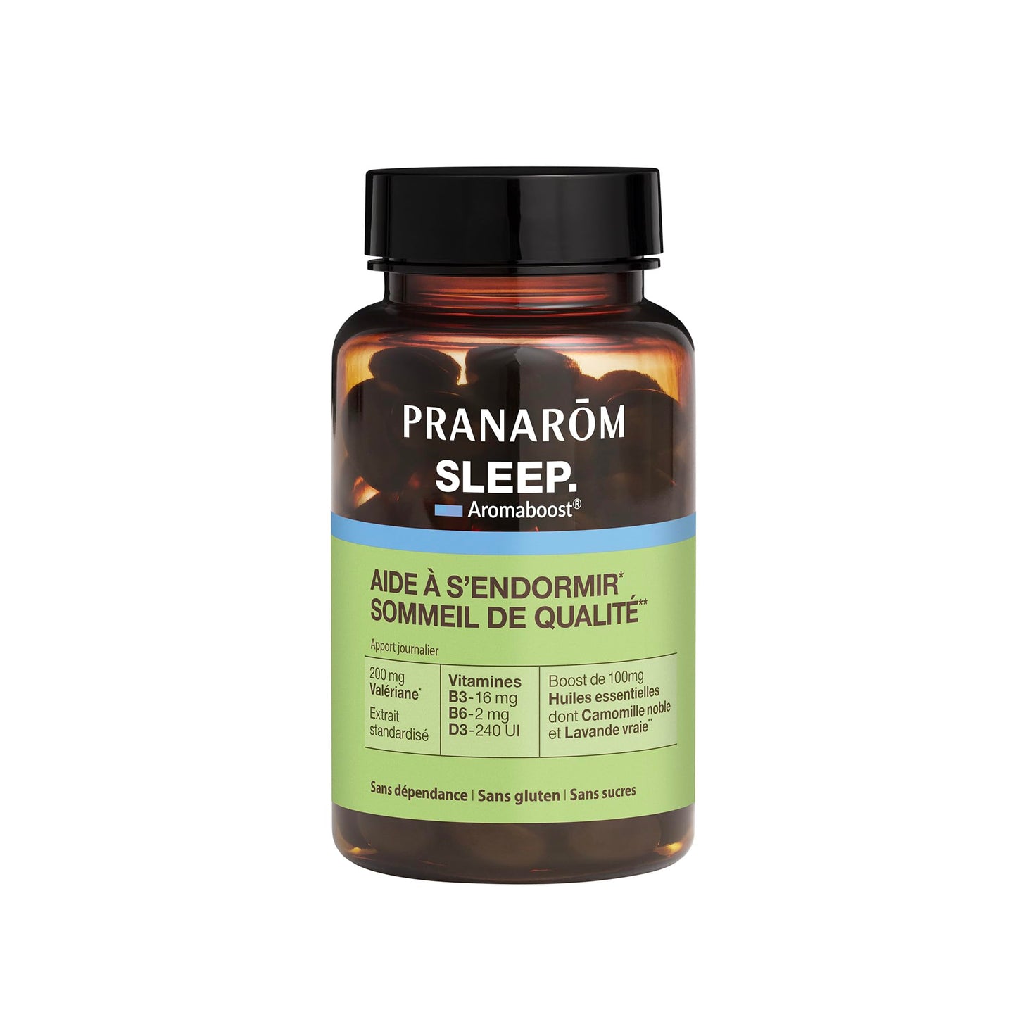 Pranarôm - Aromaboost Sleep - Sleep Supplement - Fast Sleep, Quality Sleep - Valerian - Vitamins B3 B6 D3 - Noble Chamomile Essential Oil - 60 Capsules