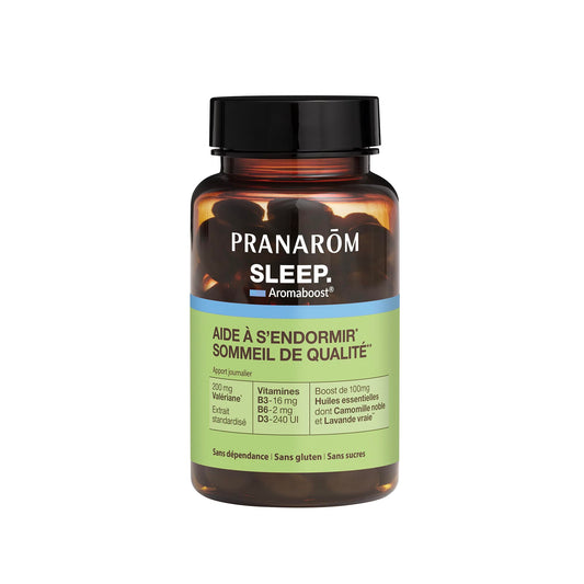 Pranarôm - Aromaboost Sleep - Sleep Supplement - Fast Sleep, Quality Sleep - Valerian - Vitamins B3 B6 D3 - Noble Chamomile Essential Oil - 60 Capsules