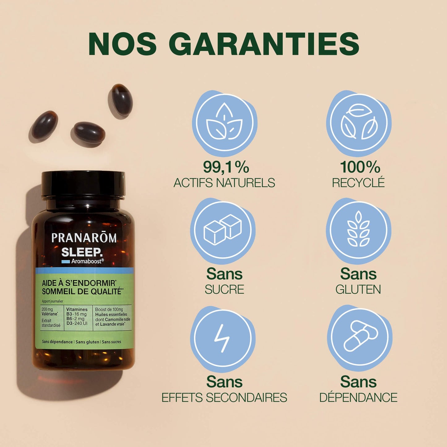 Pranarôm - Aromaboost Sleep - Sleep Supplement - Fast Sleep, Quality Sleep - Valerian - Vitamins B3 B6 D3 - Noble Chamomile Essential Oil - 60 Capsules