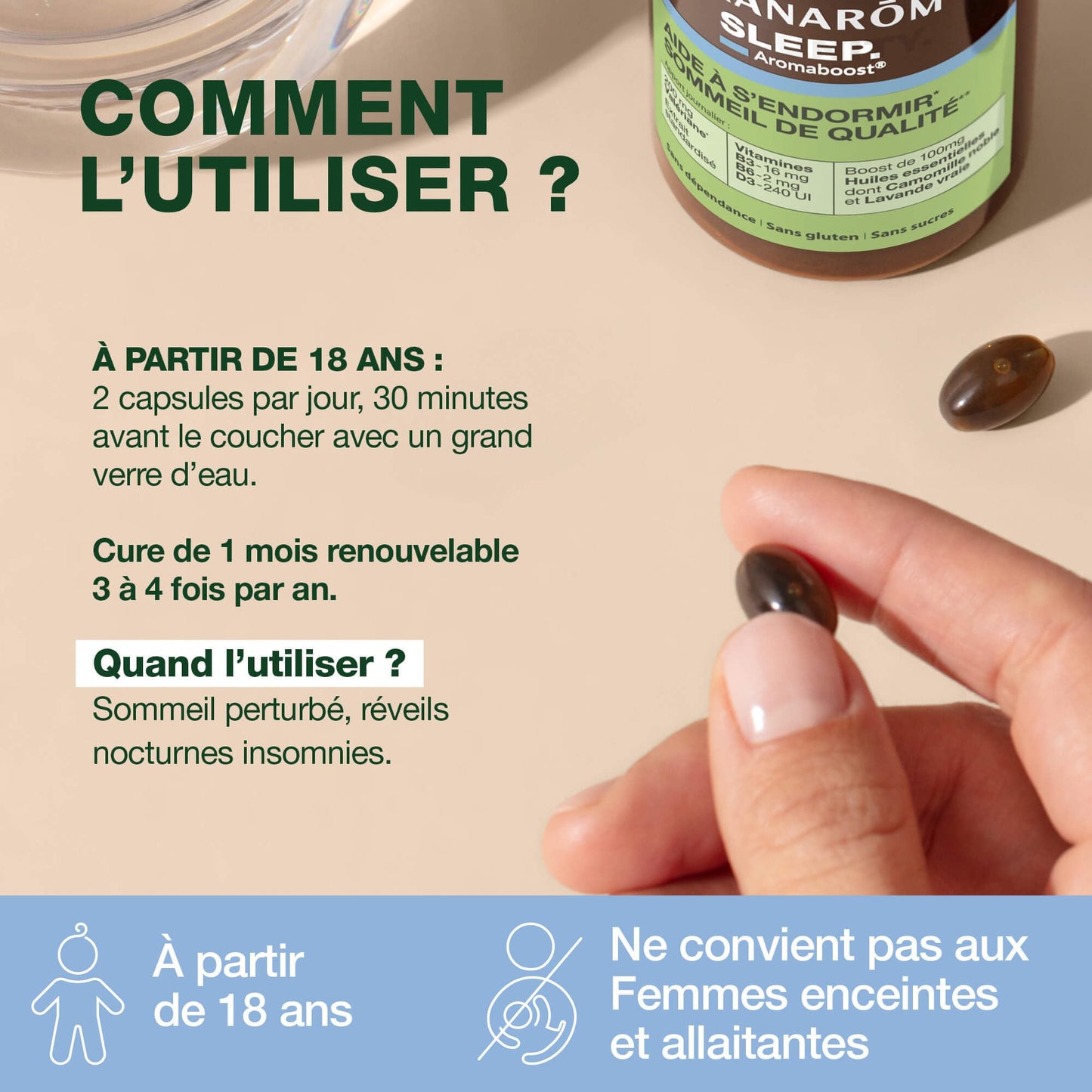 Pranarôm - Aromaboost Sleep - Sleep Supplement - Fast Sleep, Quality Sleep - Valerian - Vitamins B3 B6 D3 - Noble Chamomile Essential Oil - 60 Capsules