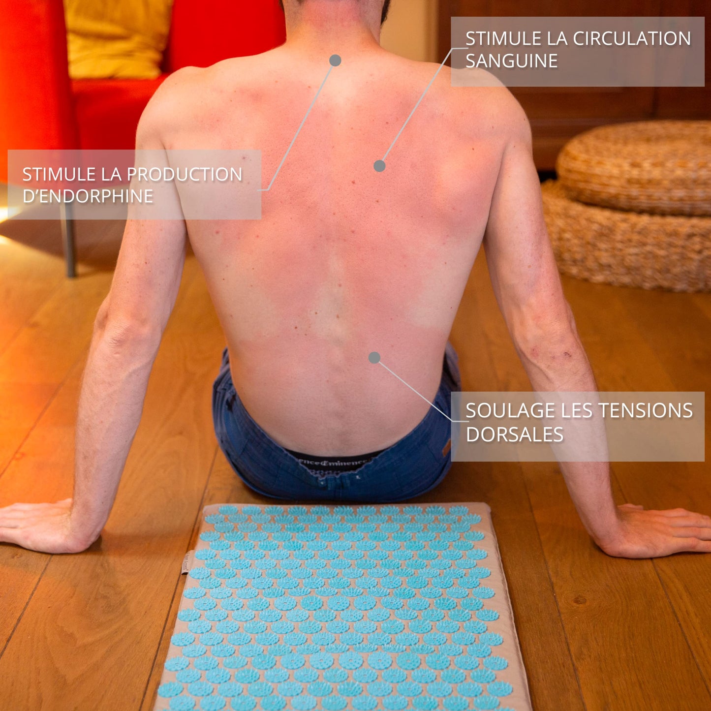 Fitem - Kit d'acupression - Relaxation Musculaire - Tapis, Coussin Fleur, Sac, Boule de Massage, Soulage douleurs Dos et Cou. (gris-turquoise)