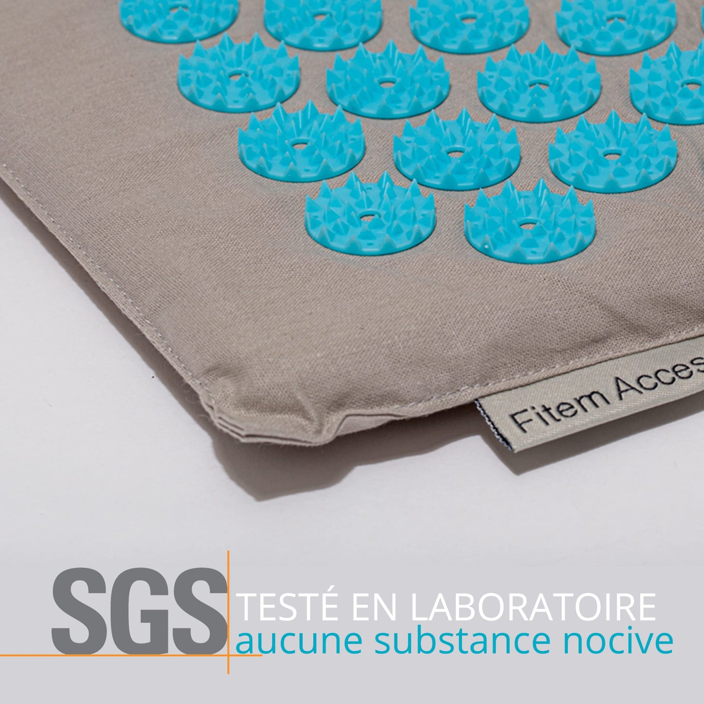 Fitem - Kit d'acupression - Relaxation Musculaire - Tapis, Coussin Fleur, Sac, Boule de Massage, Soulage douleurs Dos et Cou. (gris-turquoise)