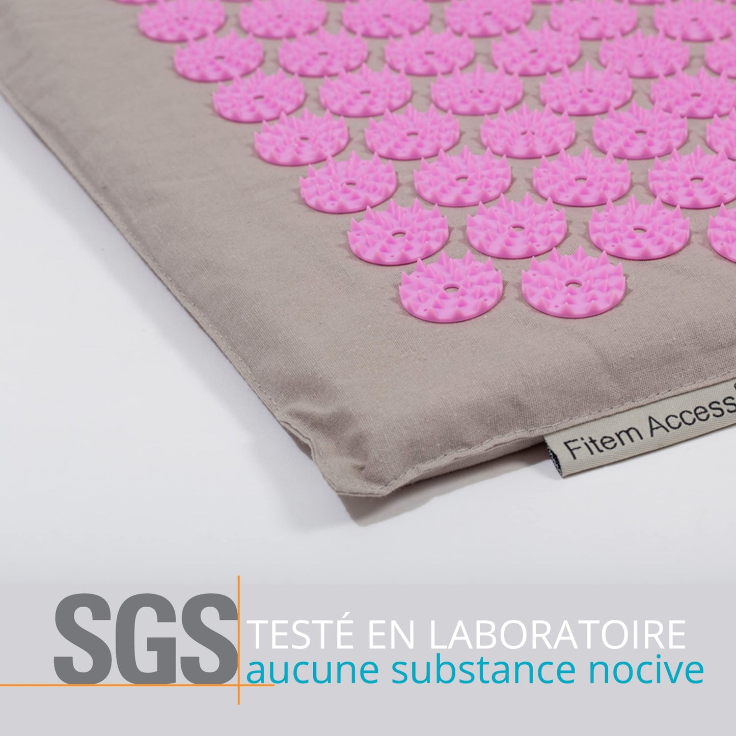 Fitem - Kit d'acupression - Relaxation Musculaire - Tapis, Coussin Fleur, Sac, Boule de Massage, Soulage douleurs Dos et Cou. (gris-turquoise)