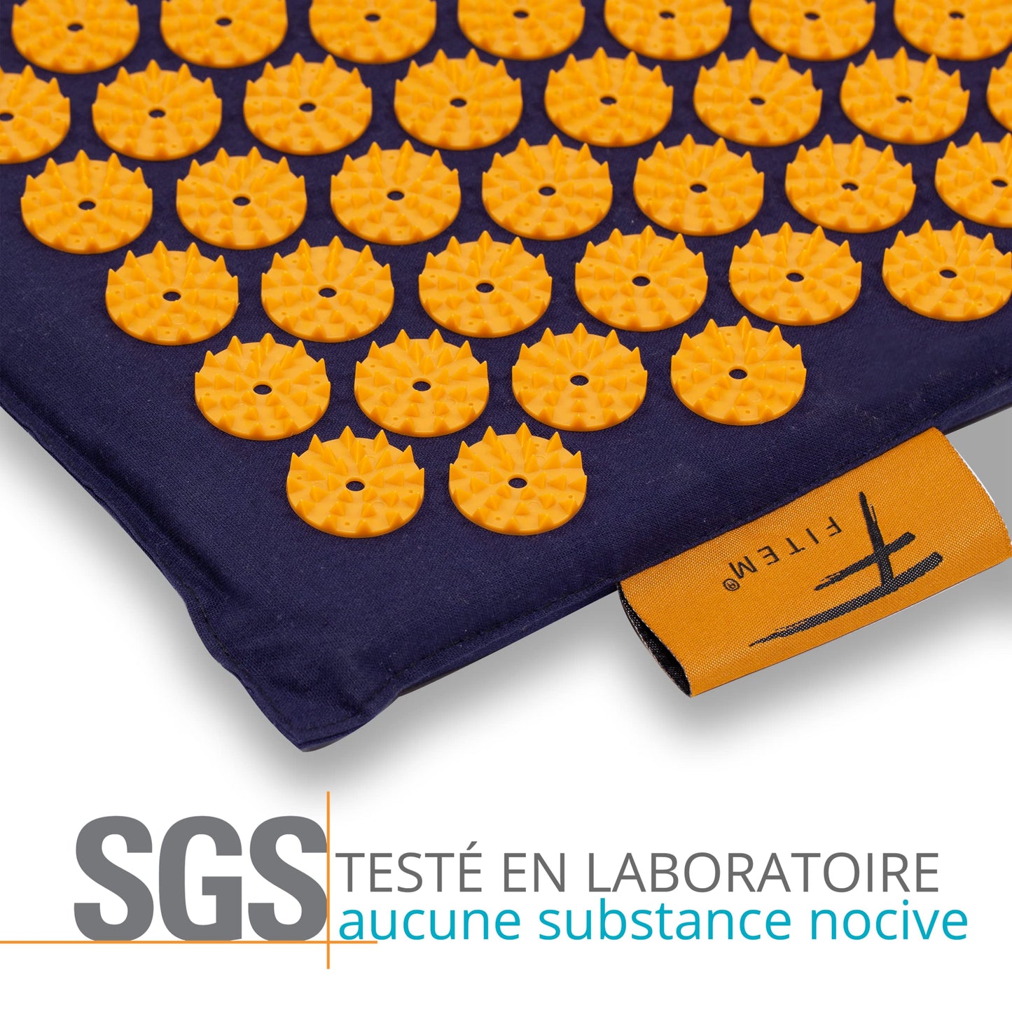 Fitem - Kit d'acupression - Relaxation Musculaire - Tapis, Coussin Fleur, Sac, Boule de Massage, Soulage douleurs Dos et Cou. (gris-turquoise)