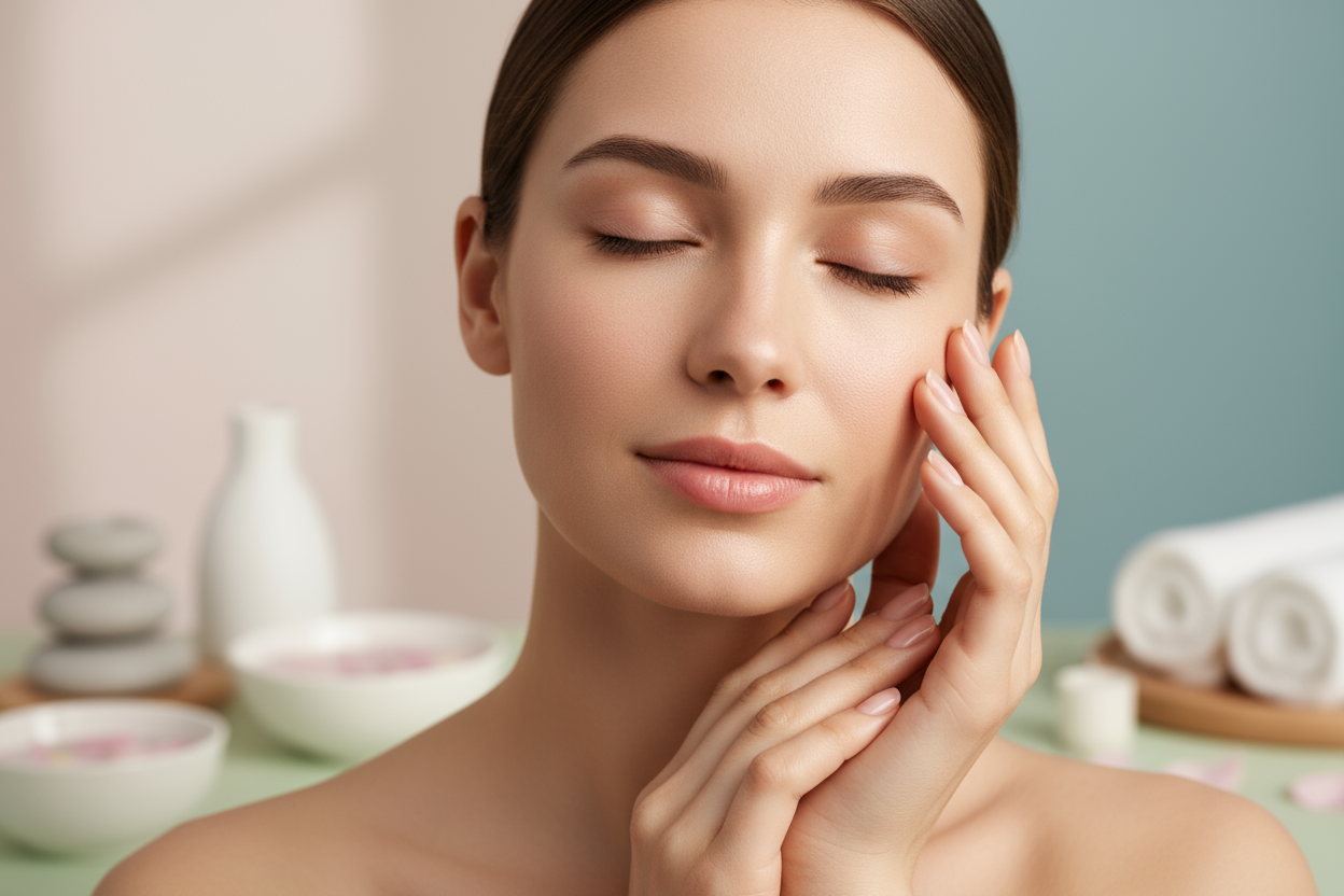 main visage feminin bien être